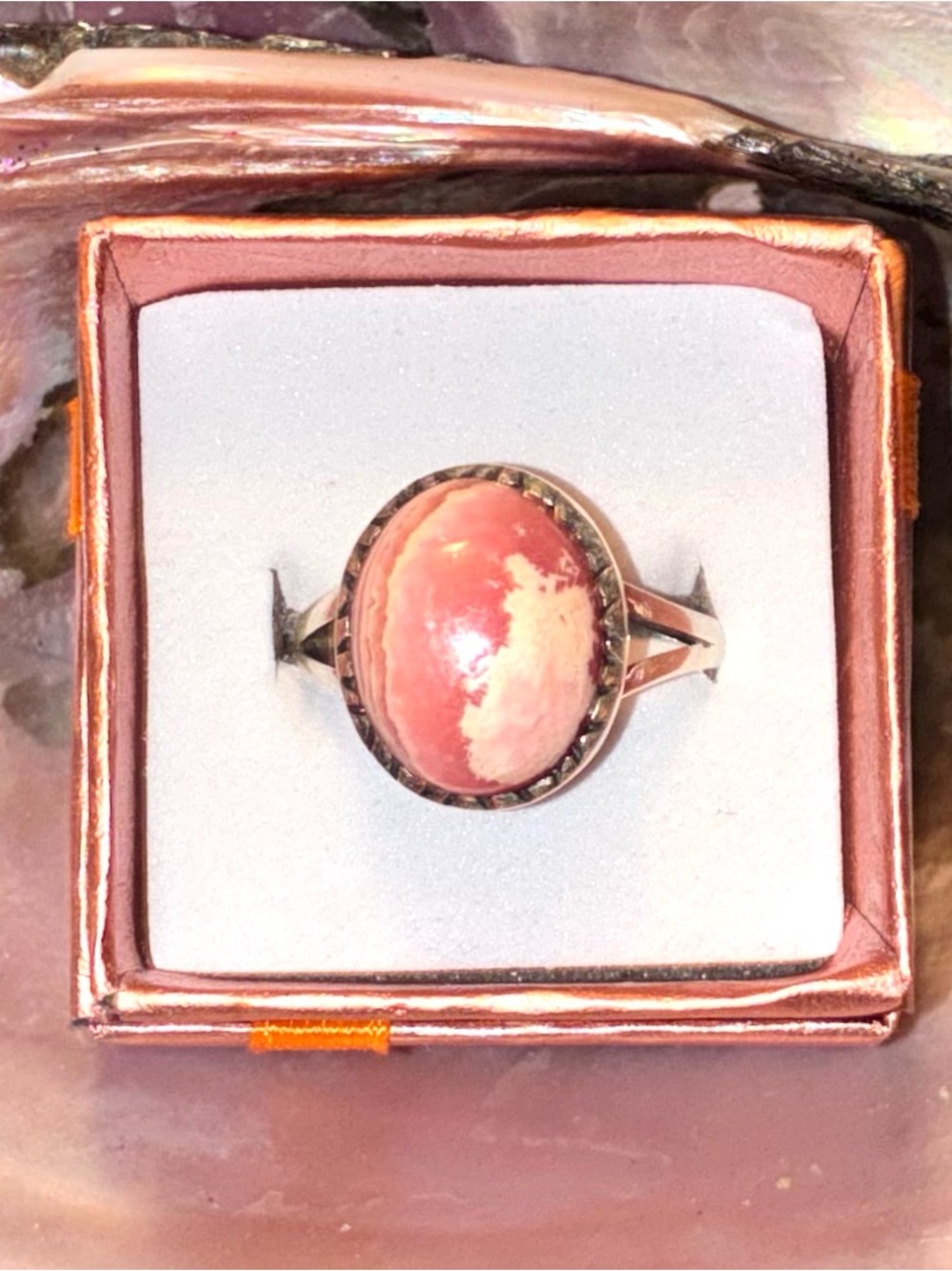 Pink Rhodochrosite Cabochon Ring - Women Jewelry